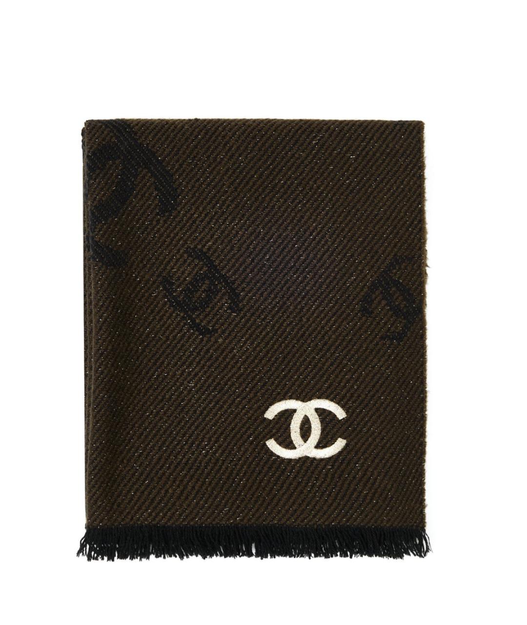 CHANEL Хаки кашемировый шарф, фото 4