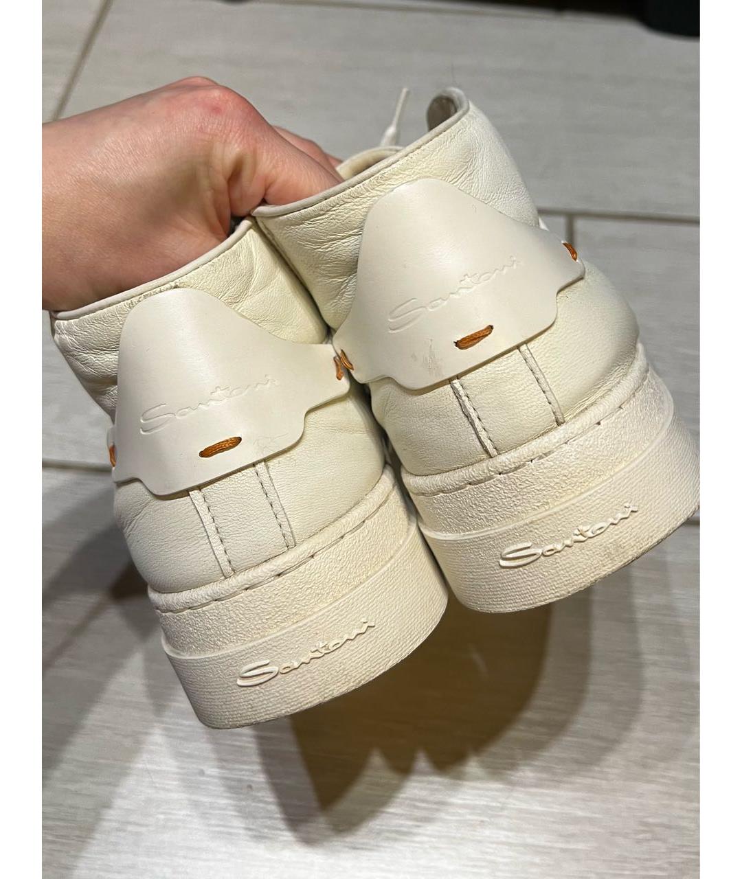 SANTONI Белые кожаные кеды, фото 4