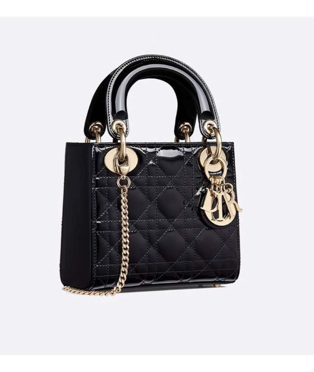 CHRISTIAN DIOR Черная сумка с короткими ручками из лакированной кожи, фото 9