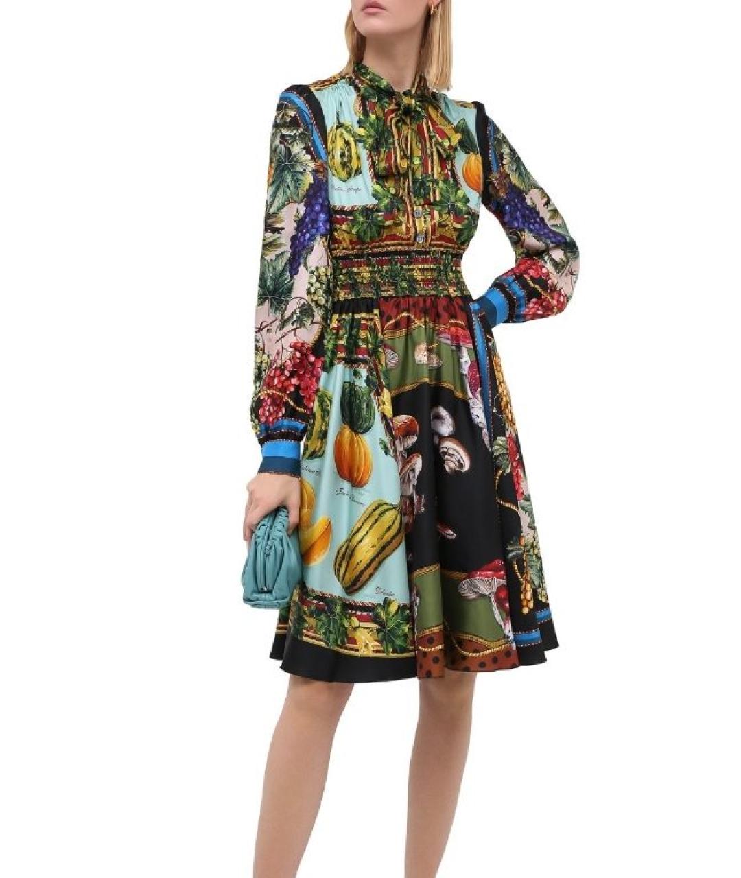 DOLCE&GABBANA Мульти шелковое коктейльное платье, фото 7