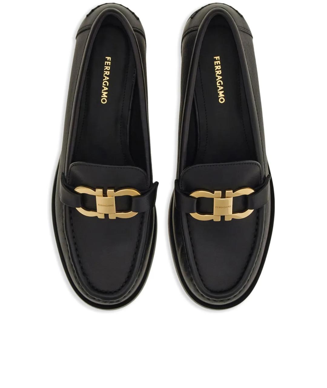 FERRAGAMO Черные кожаные лоферы, фото 4