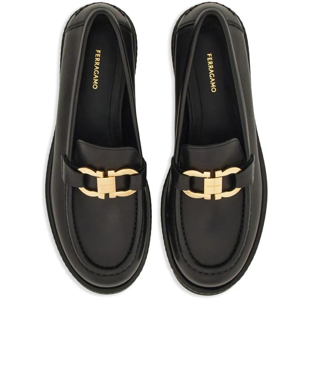 FERRAGAMO Черные кожаные лоферы, фото 4