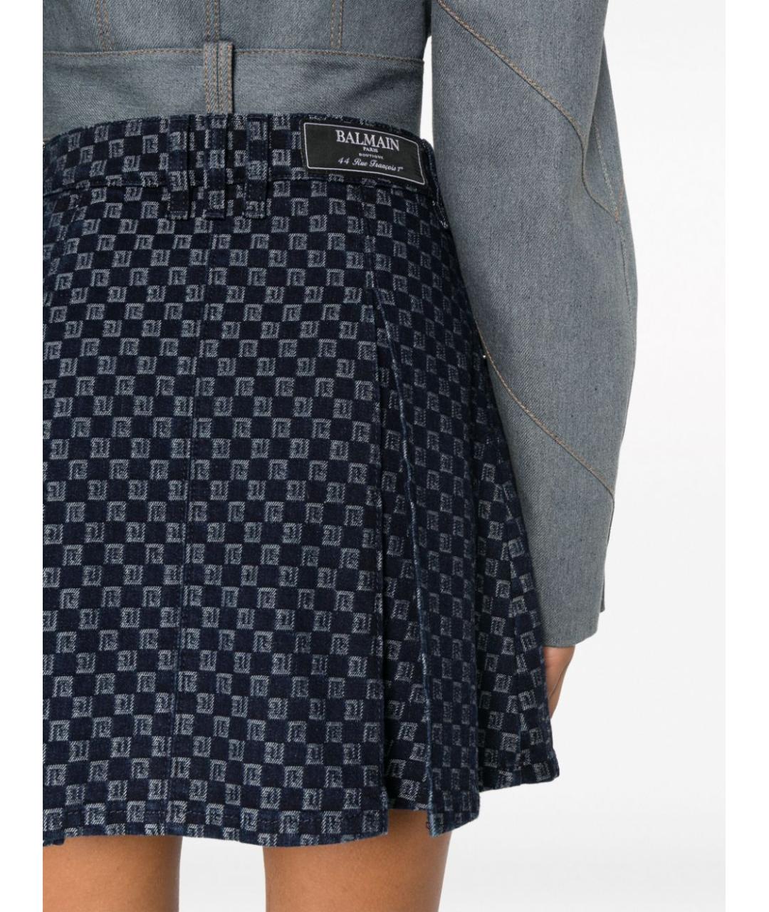 BALMAIN Синяя хлопковая юбка мини, фото 3