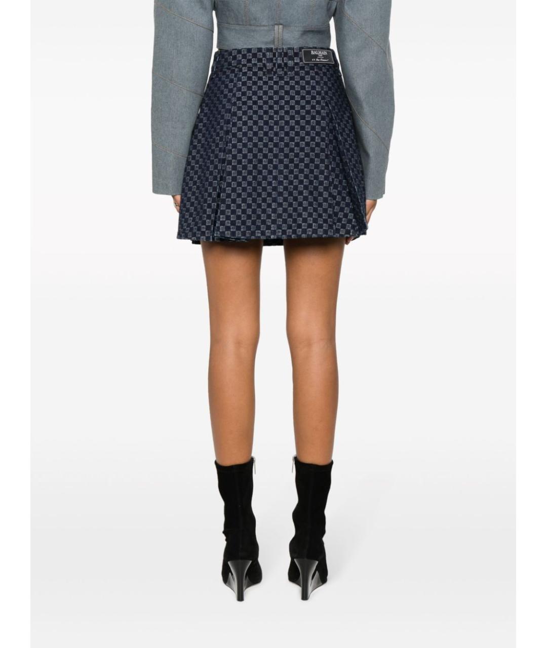 BALMAIN Синяя хлопковая юбка мини, фото 2