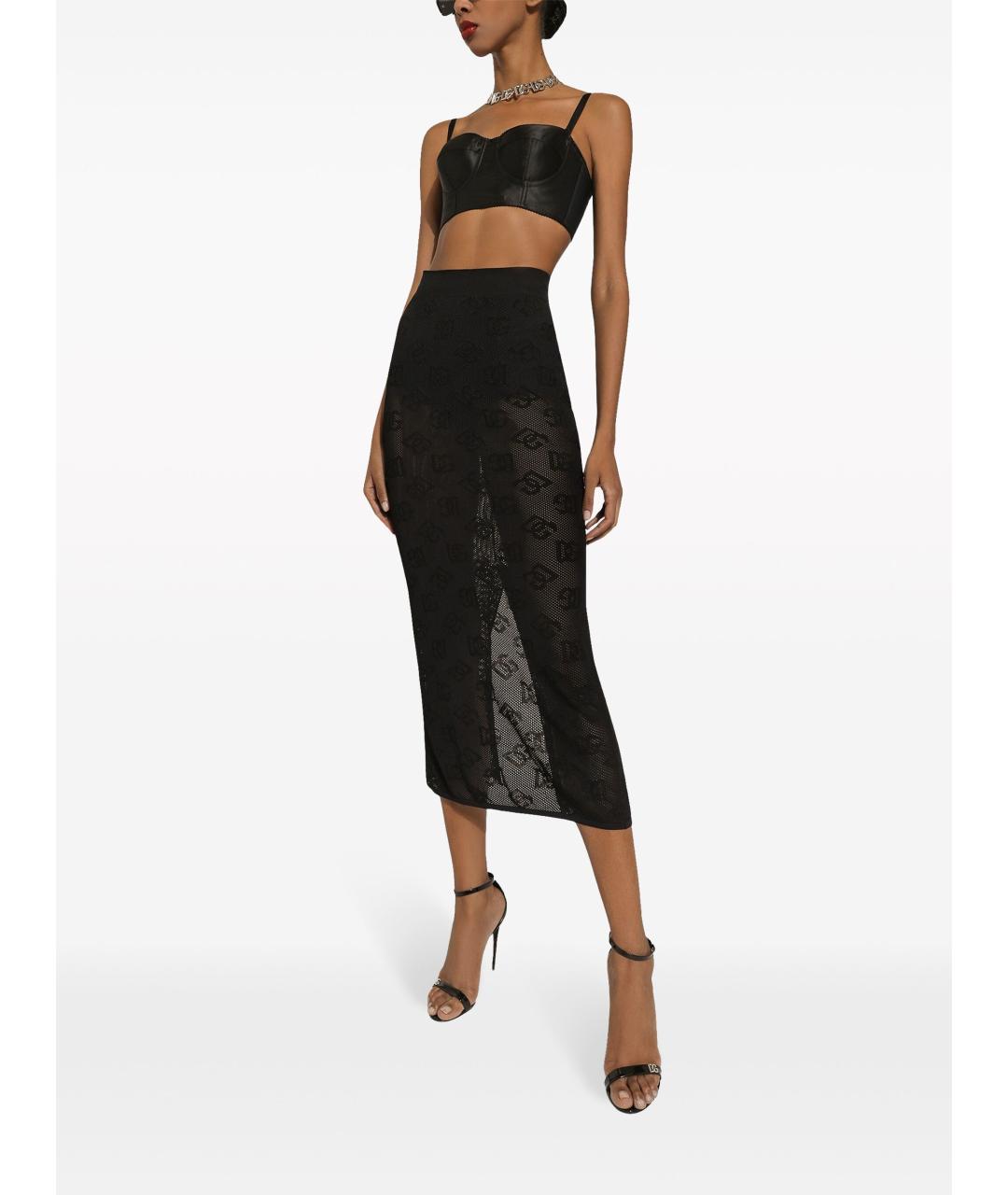 DOLCE&GABBANA Черная вискозная юбка миди, фото 2