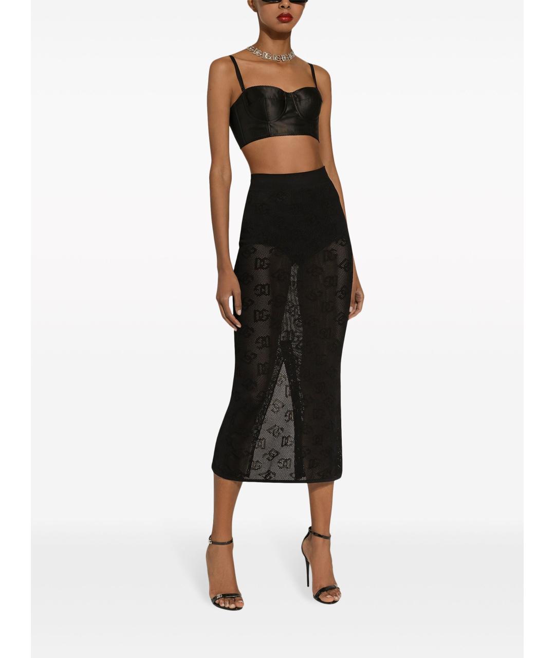 DOLCE&GABBANA Черная вискозная юбка миди, фото 3