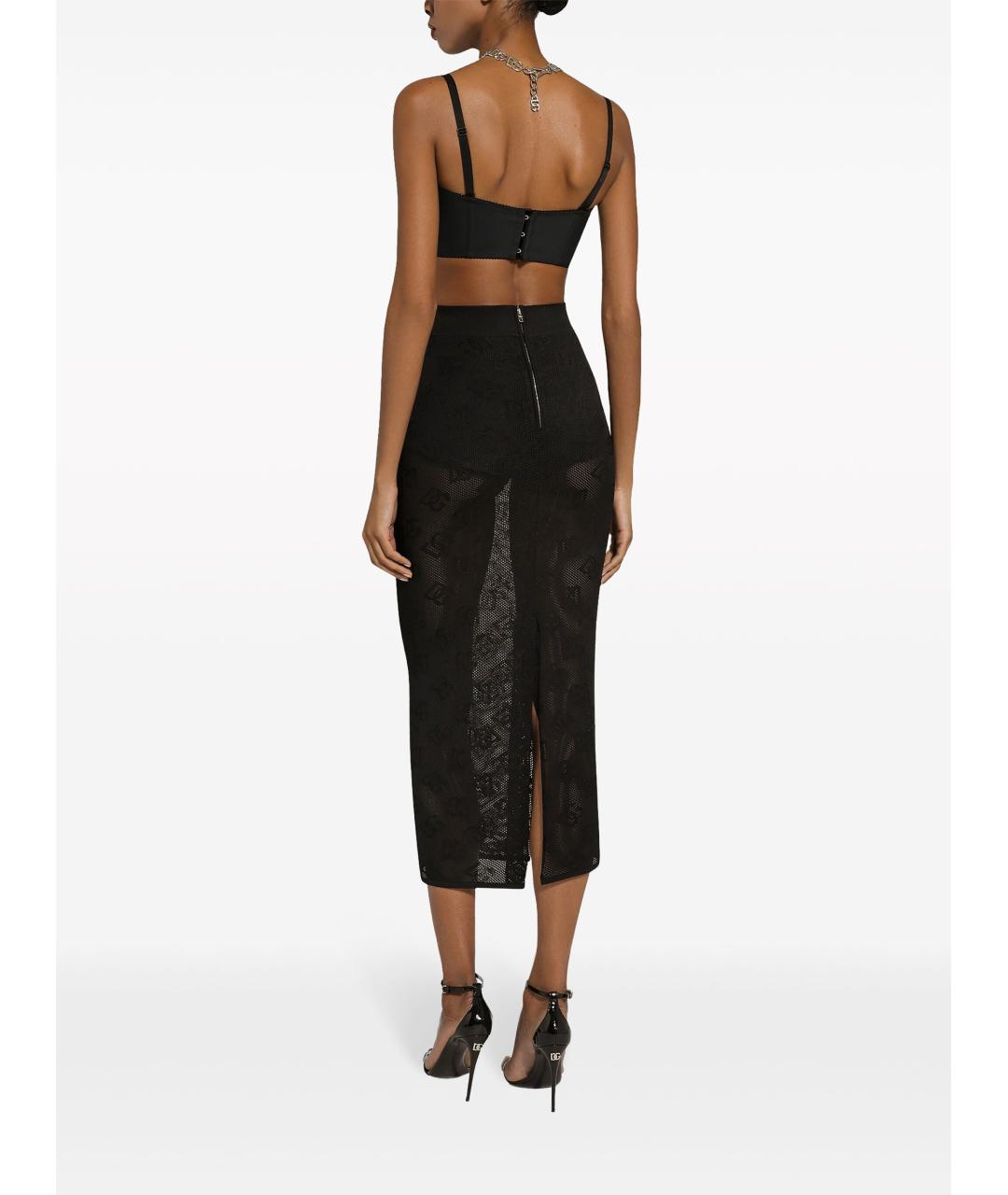 DOLCE&GABBANA Черная вискозная юбка миди, фото 4