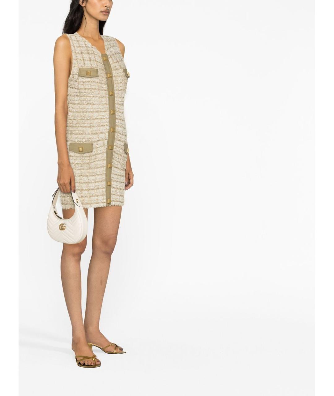 BALMAIN Бежевое твидовое повседневное платье, фото 4