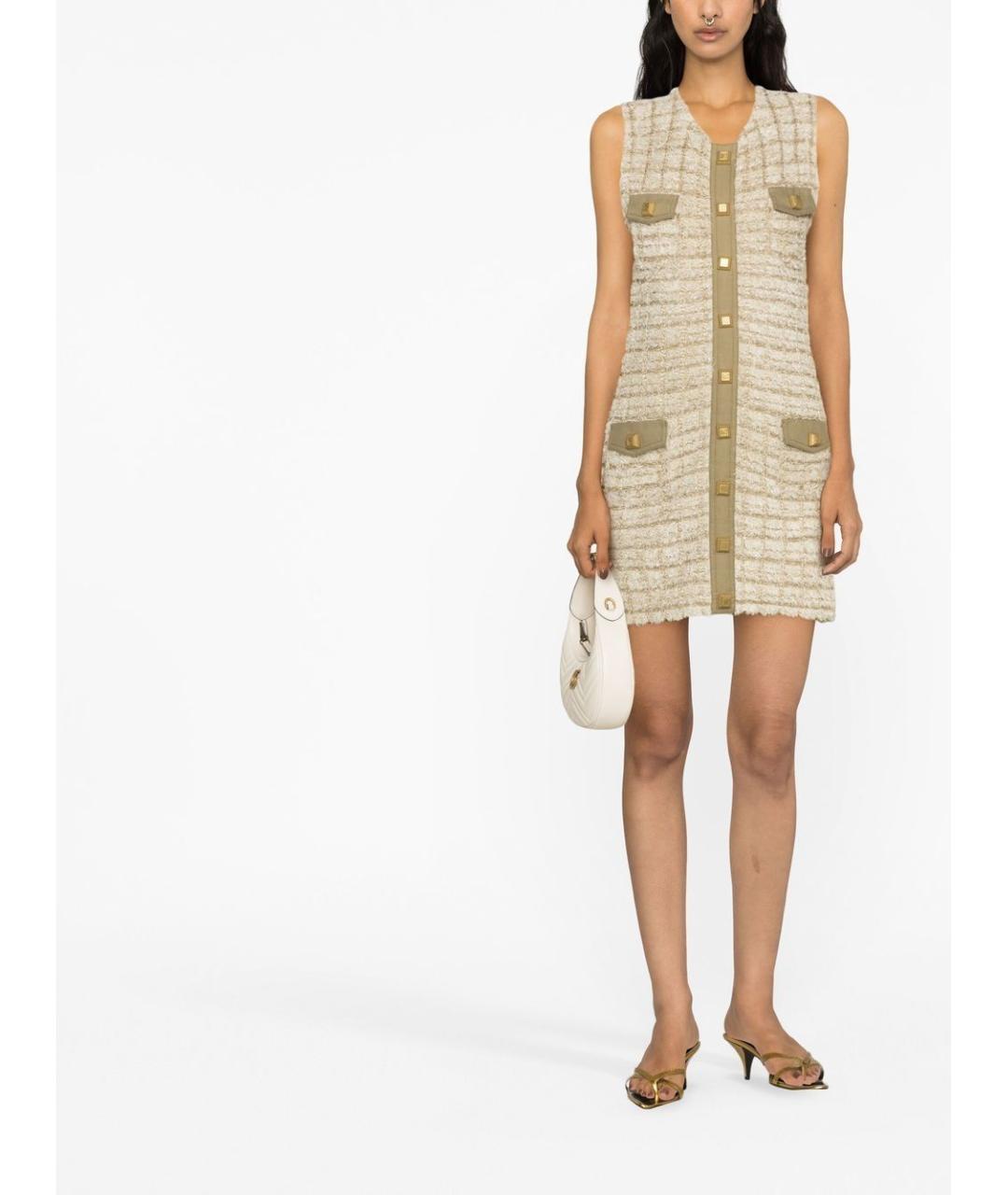 BALMAIN Бежевое твидовое повседневное платье, фото 3