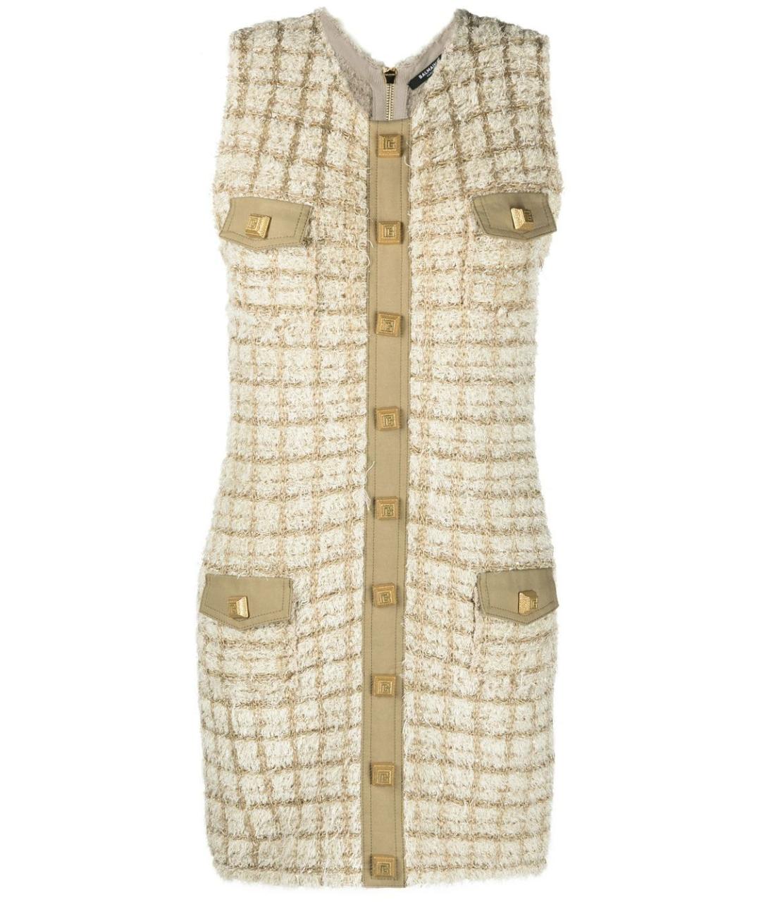BALMAIN Бежевое твидовое повседневное платье, фото 1