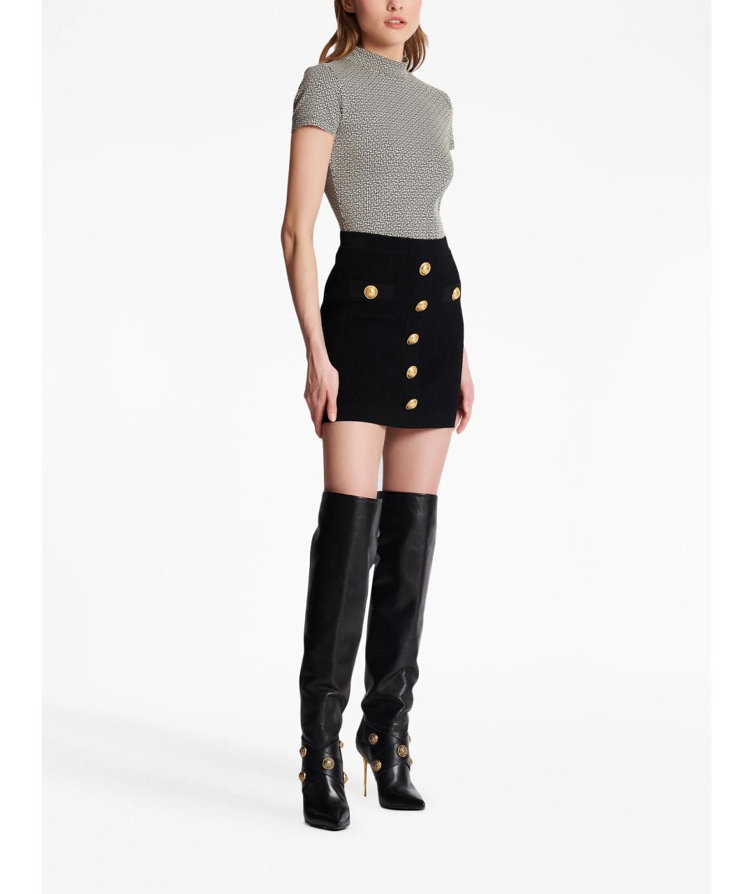 BALMAIN Черная хлопковая юбка мини, фото 3