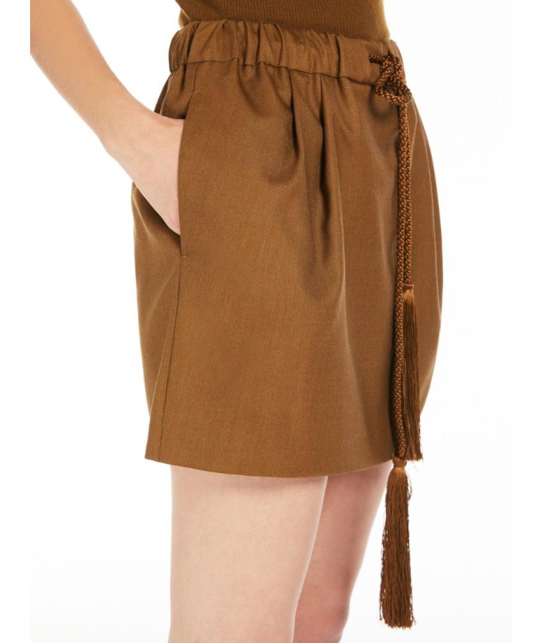 MAX MARA Коричневая шерстяная юбка мини, фото 4