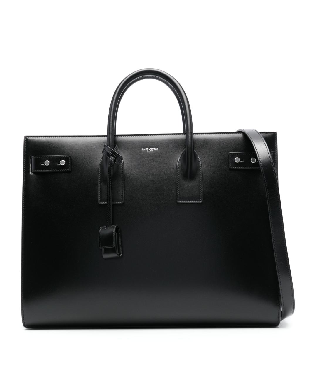 SAINT LAURENT Черная кожаная сумка тоут, фото 1