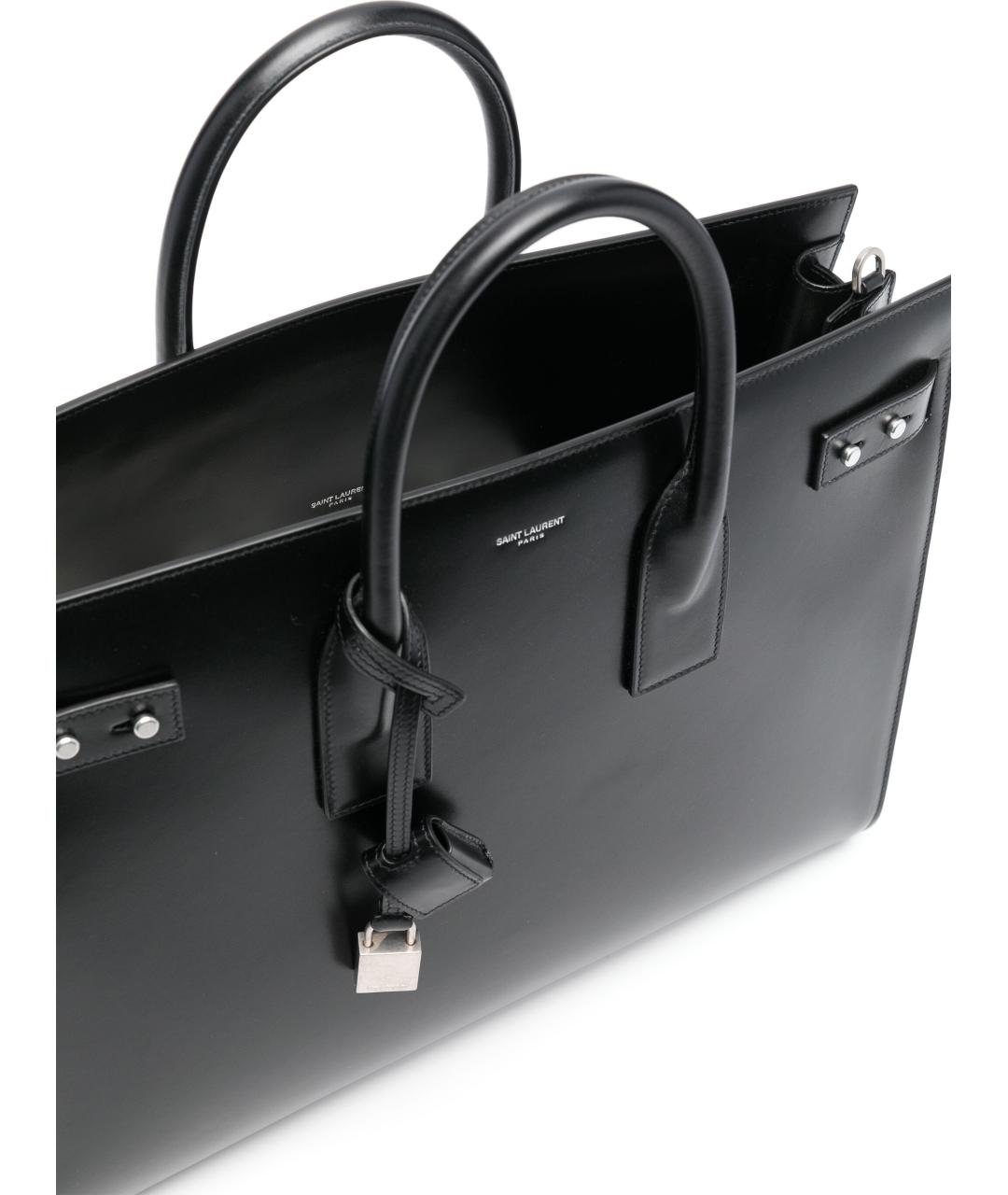 SAINT LAURENT Черная кожаная сумка тоут, фото 5