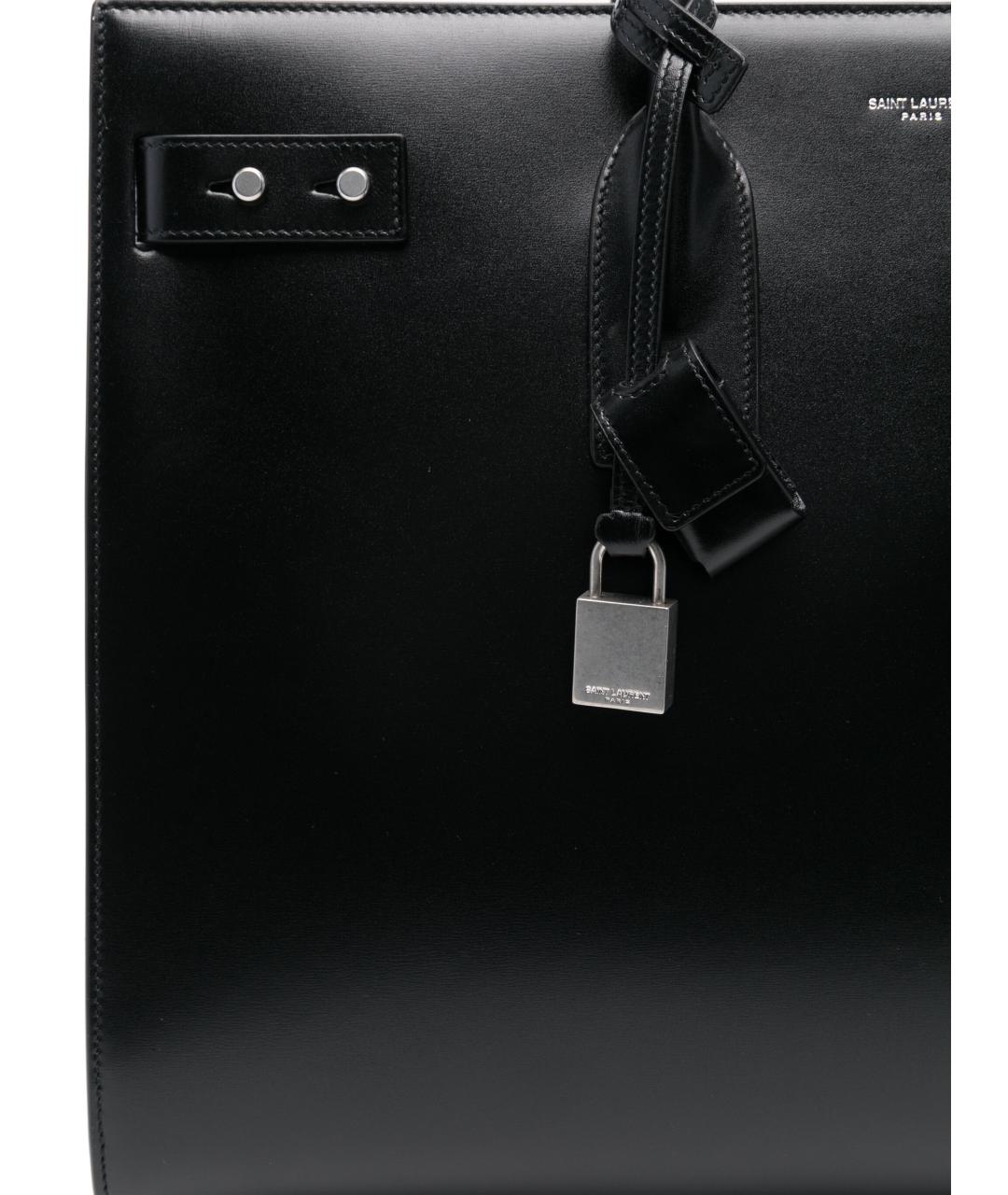 SAINT LAURENT Черная кожаная сумка тоут, фото 4