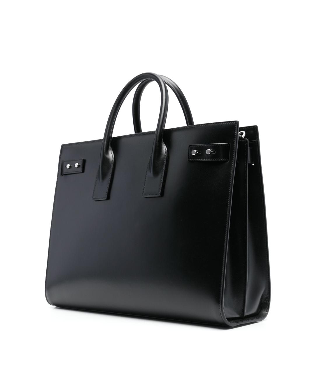 SAINT LAURENT Черная кожаная сумка тоут, фото 3