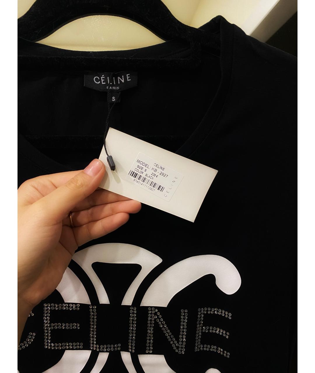 CELINE Черная хлопковая футболка, фото 2