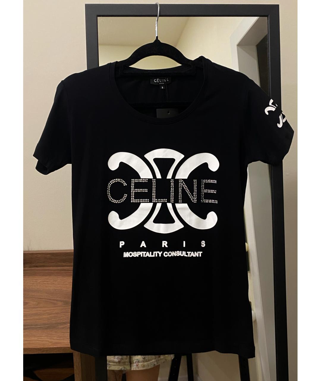 CELINE Черная хлопковая футболка, фото 3