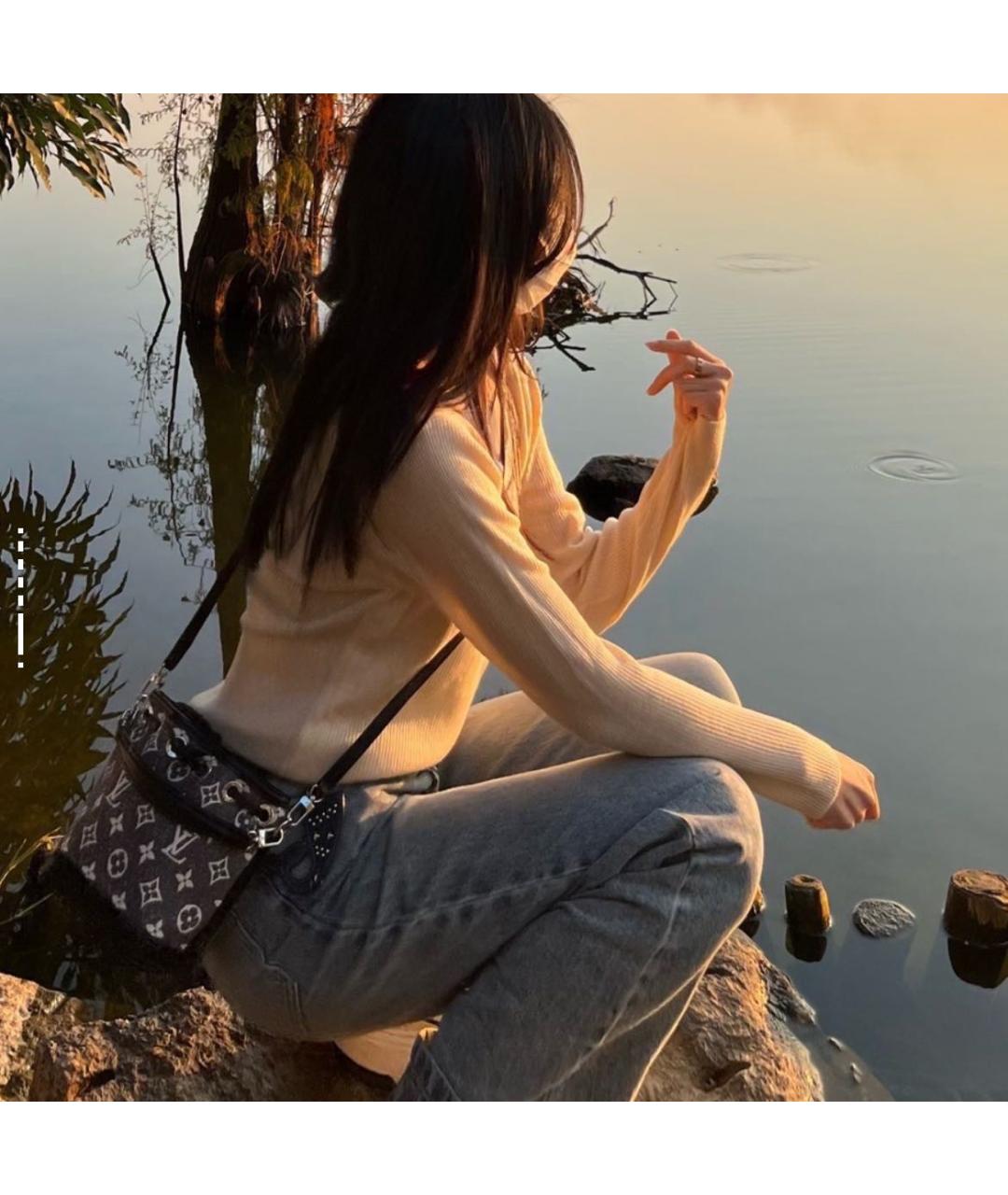 LOUIS VUITTON Серая тканевая сумка через плечо, фото 7