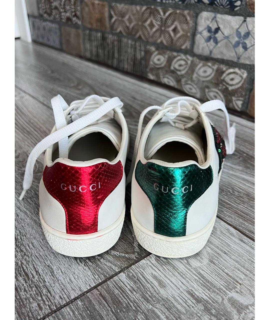 GUCCI Белые кожаные кеды, фото 3