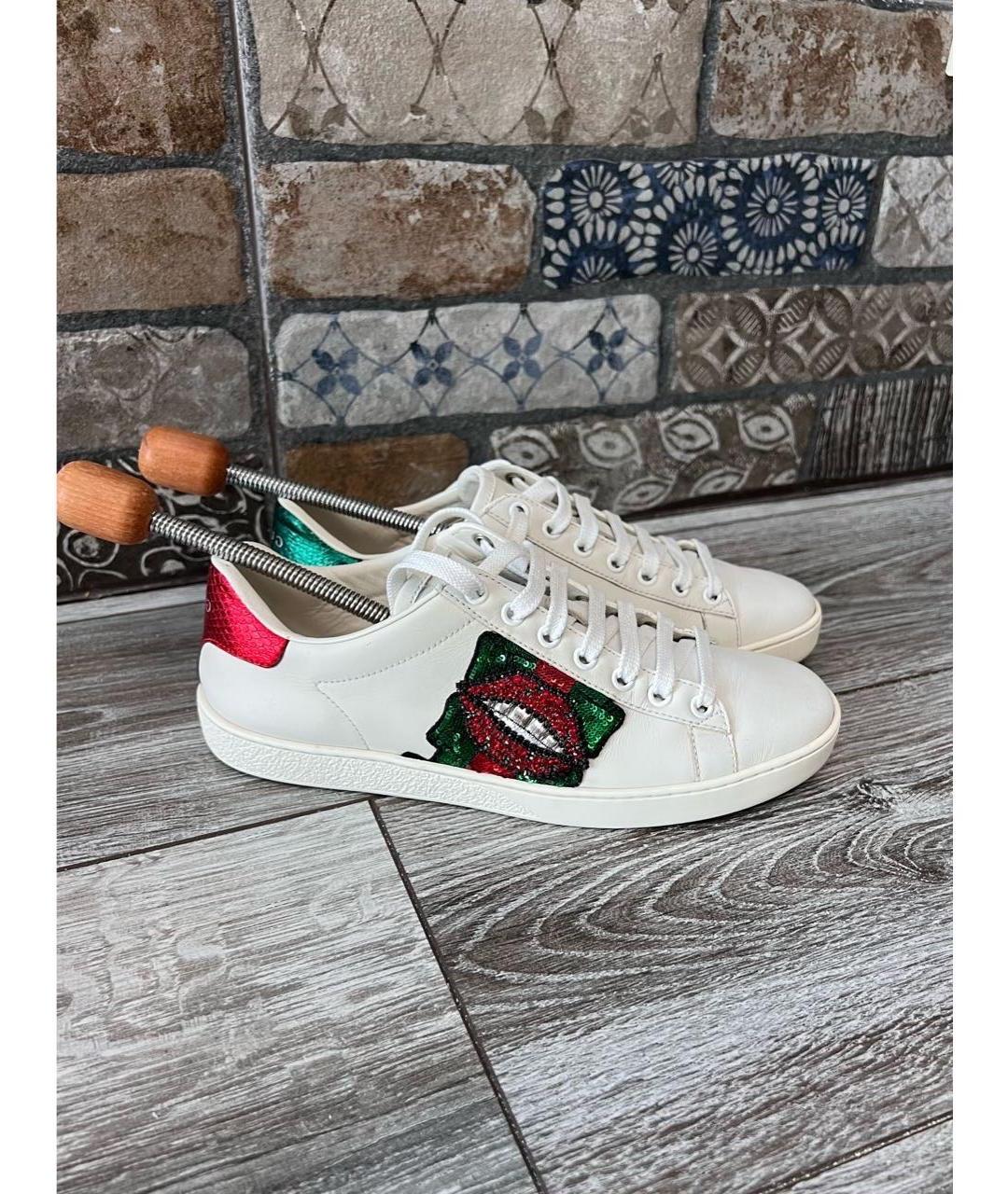 GUCCI Белые кожаные кеды, фото 10