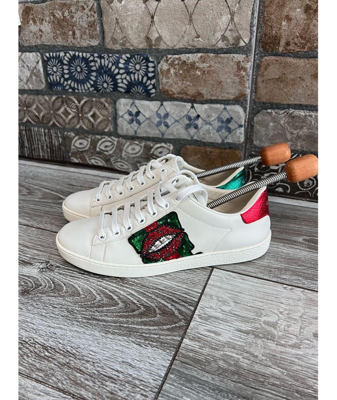 GUCCI Белые кожаные кеды, фото 9