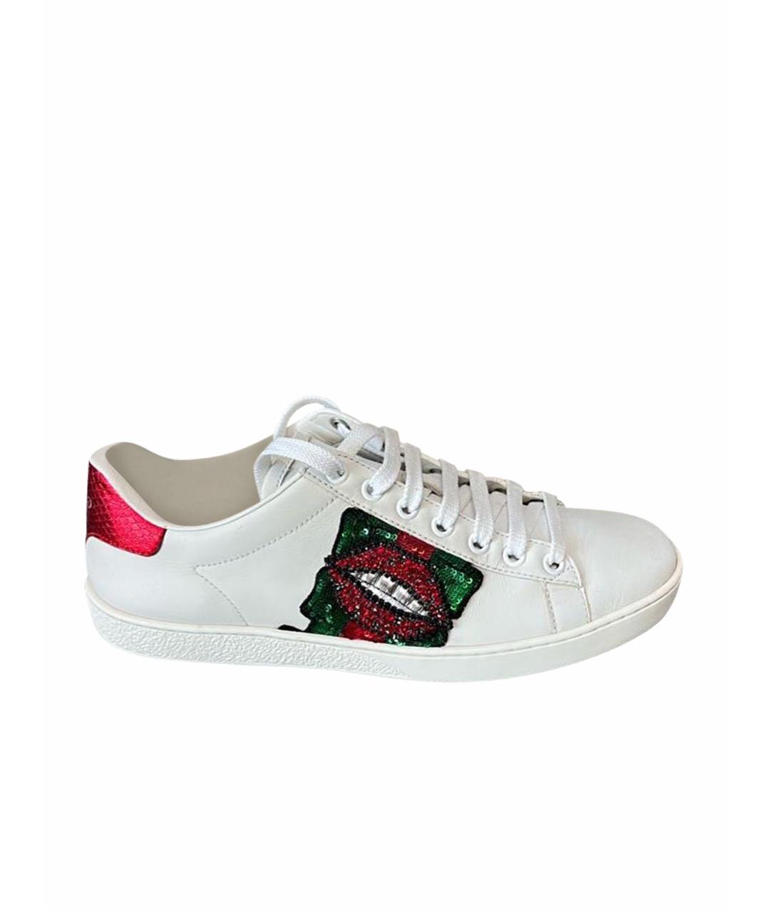 GUCCI Белые кожаные кеды, фото 1