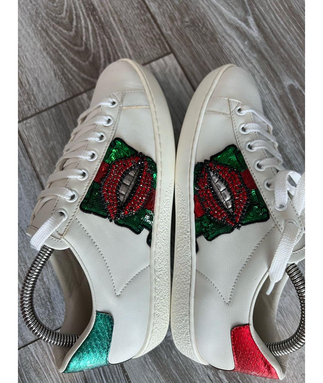 GUCCI Белые кожаные кеды, фото 7