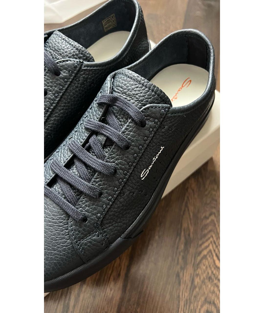 SANTONI Темно-синие кожаные низкие ботинки, фото 4