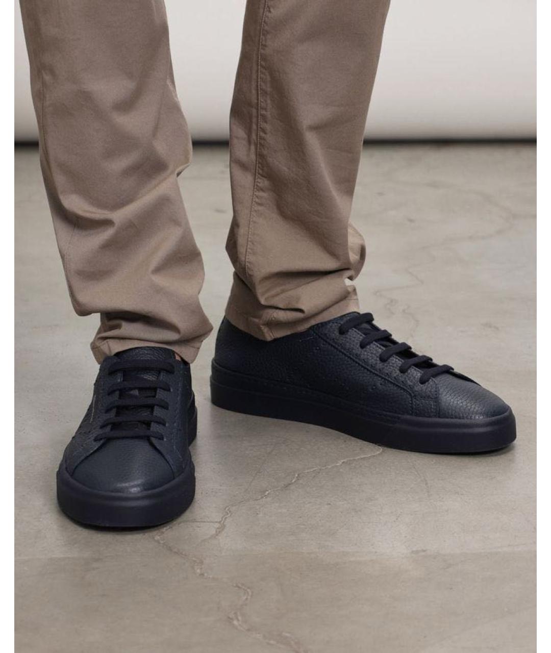 SANTONI Темно-синие кожаные низкие ботинки, фото 8