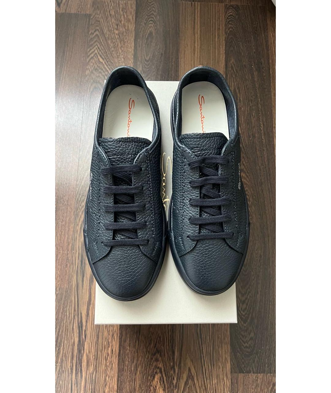 SANTONI Темно-синие кожаные низкие ботинки, фото 2