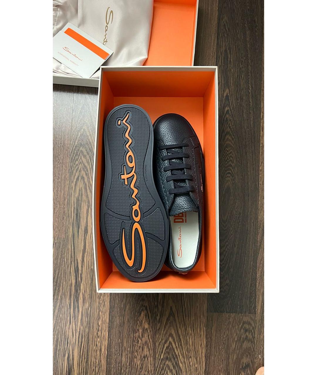 SANTONI Темно-синие кожаные низкие ботинки, фото 5