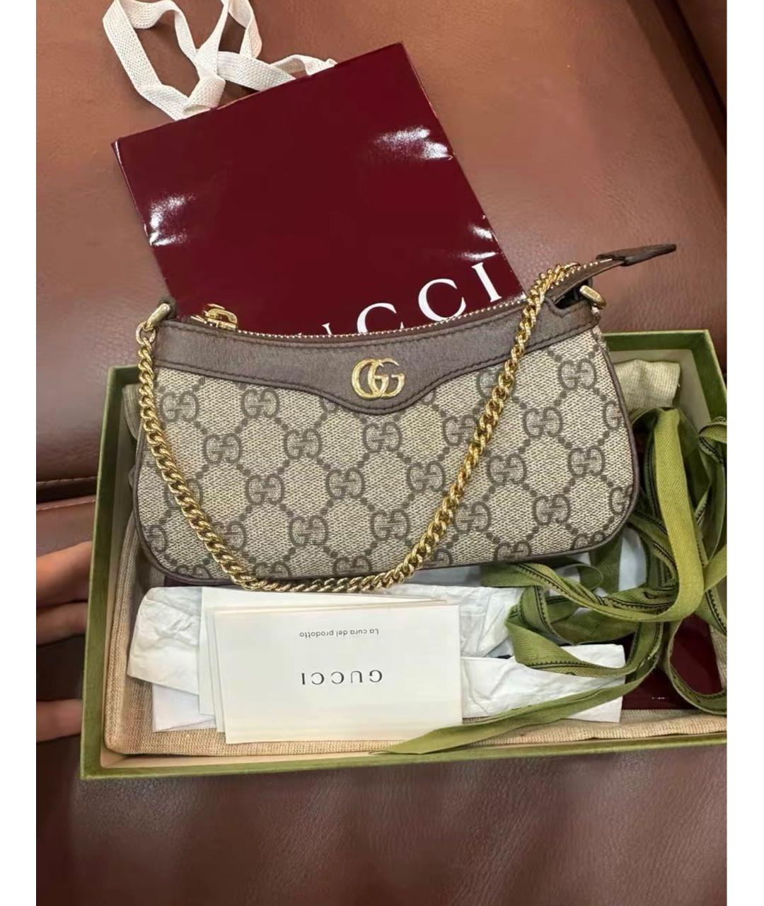 GUCCI Коричневая тканевая сумка с короткими ручками, фото 6