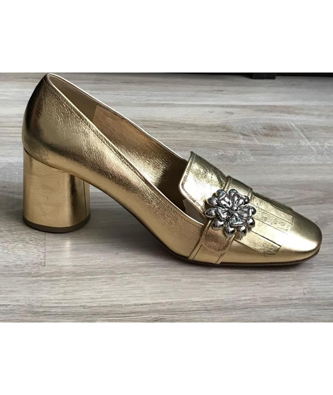 PRADA Золотые кожаные лоферы, фото 9