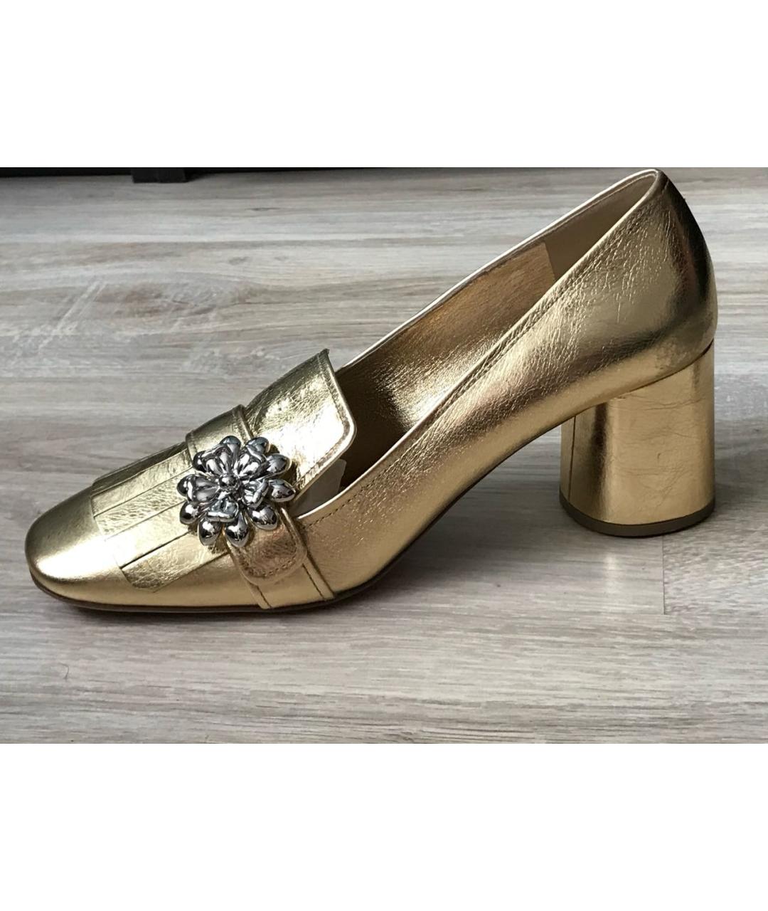 PRADA Золотые кожаные лоферы, фото 8