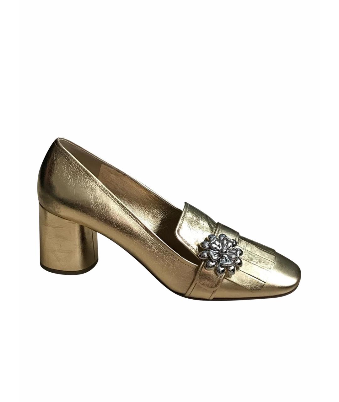 PRADA Золотые кожаные лоферы, фото 1