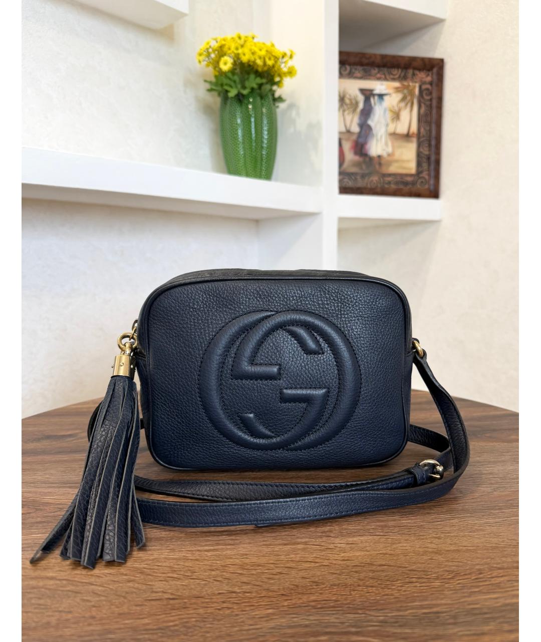 GUCCI Темно-синяя кожаная сумка через плечо, фото 2
