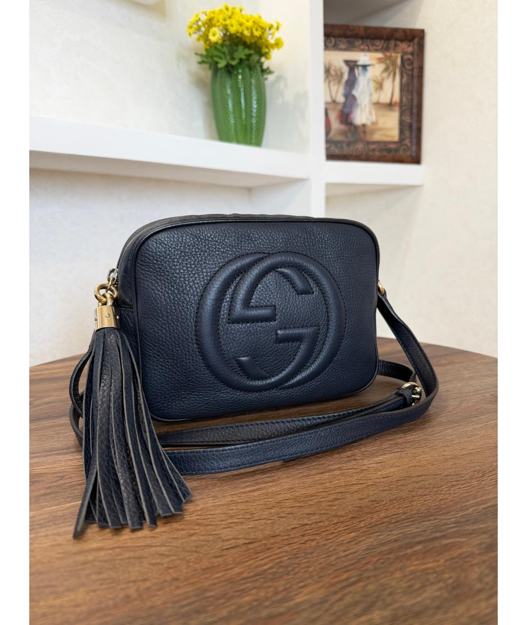 GUCCI Темно-синяя кожаная сумка через плечо, фото 3