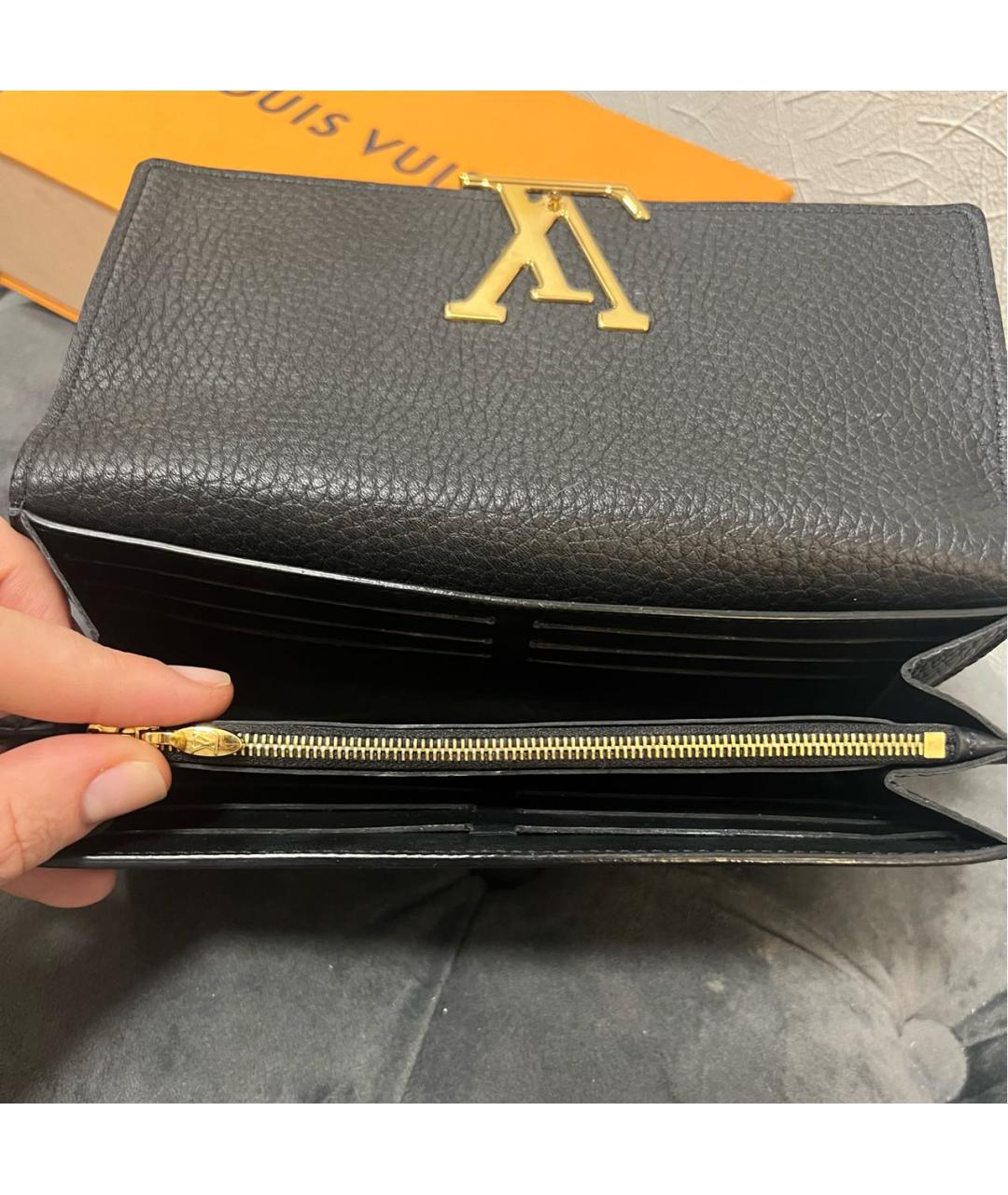 LOUIS VUITTON Черный кожаный кошелек, фото 4