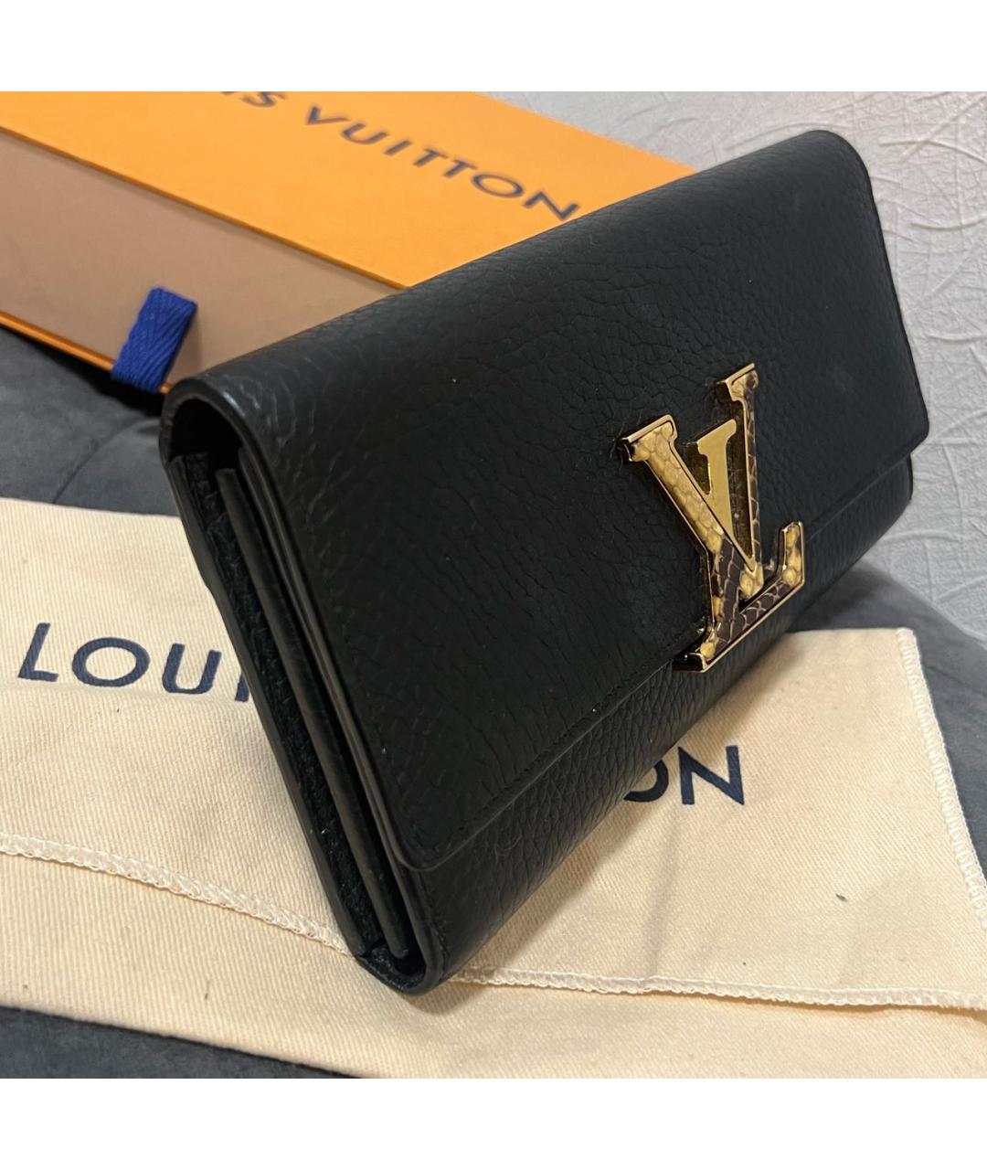 LOUIS VUITTON Черный кожаный кошелек, фото 2