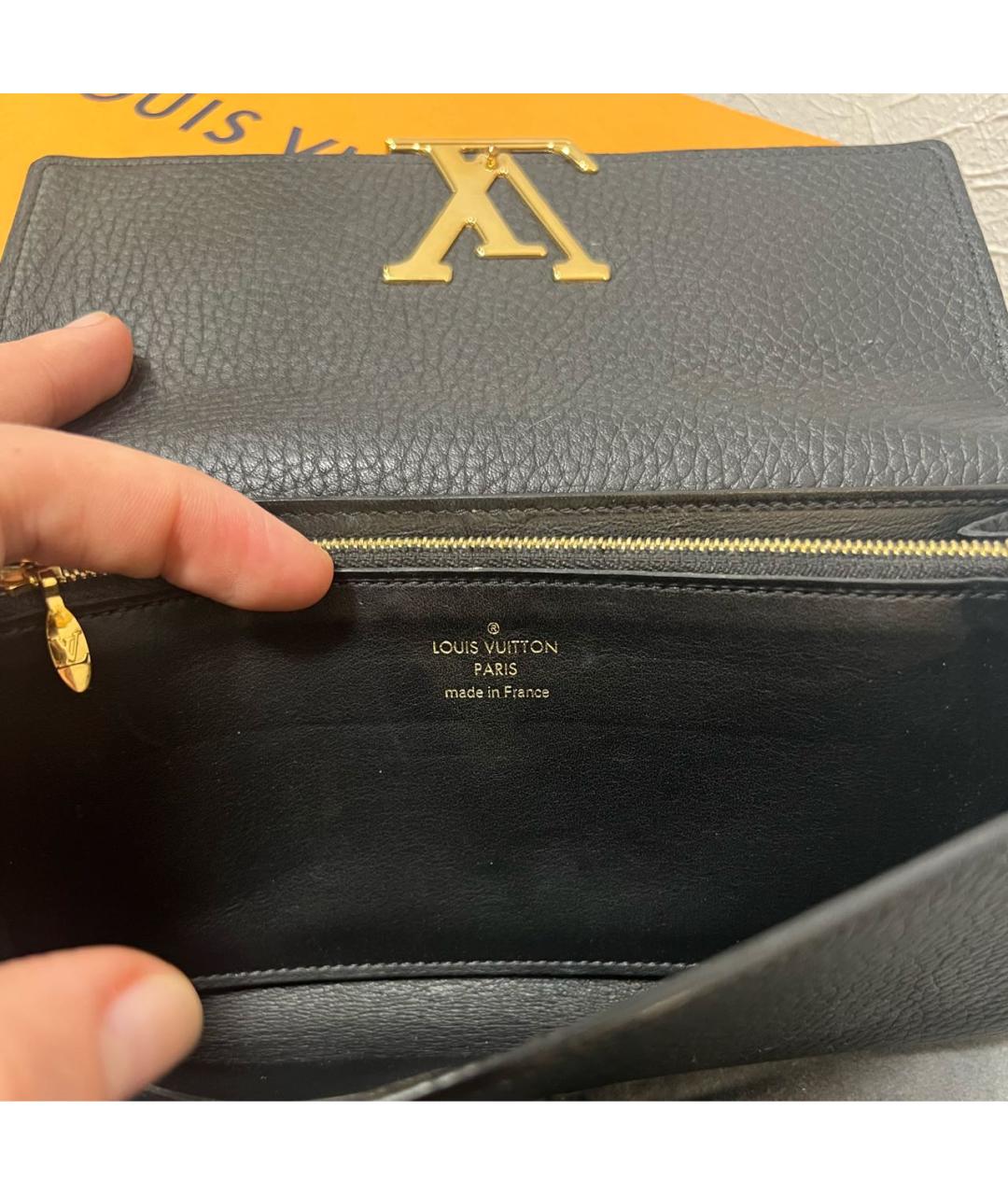 LOUIS VUITTON Черный кожаный кошелек, фото 7