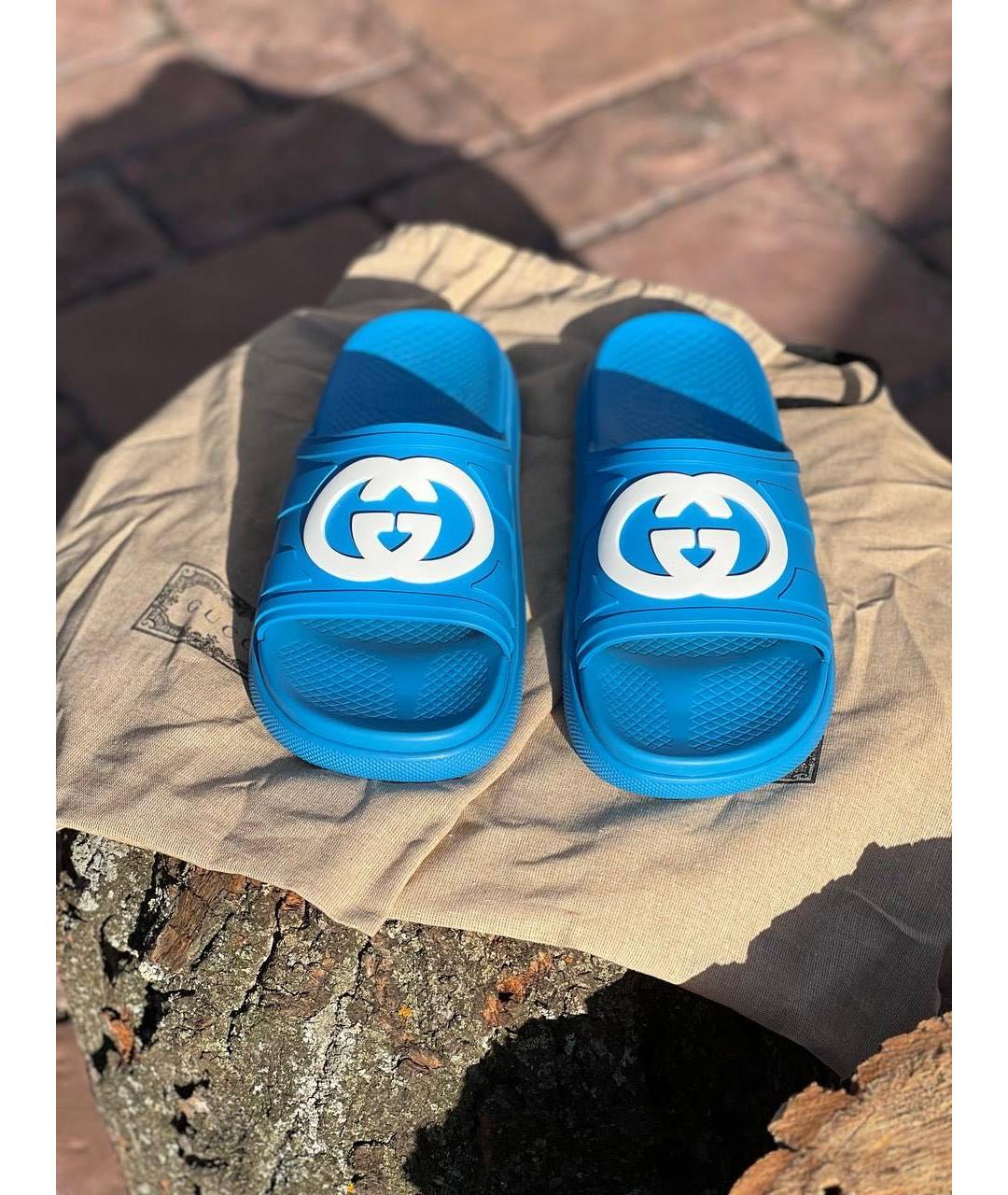 GUCCI Синие резиновые шлепанцы, фото 2