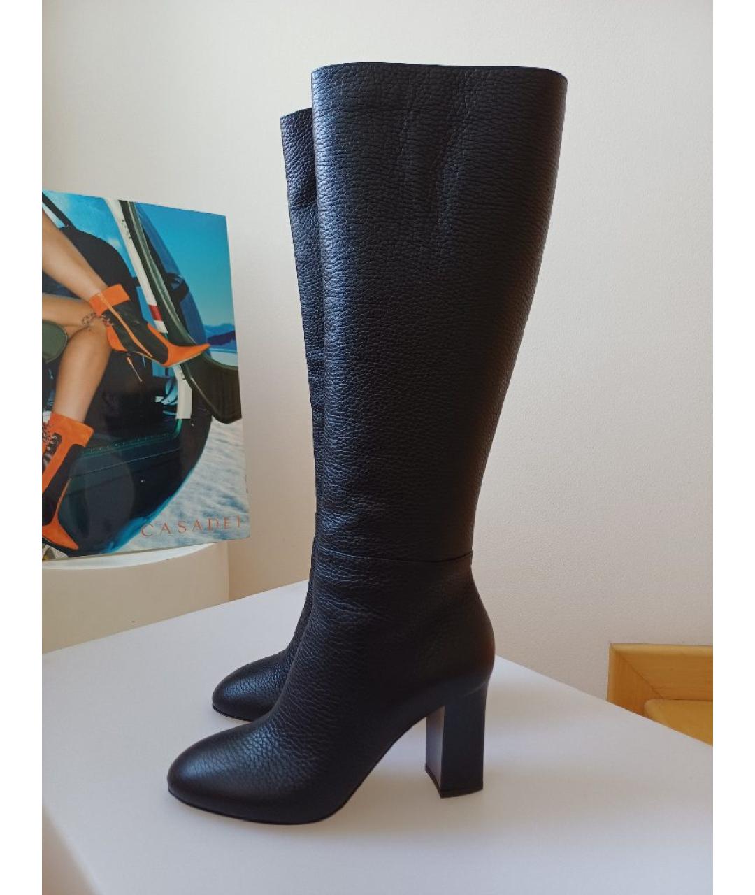 POLLINI Черные кожаные сапоги, фото 2