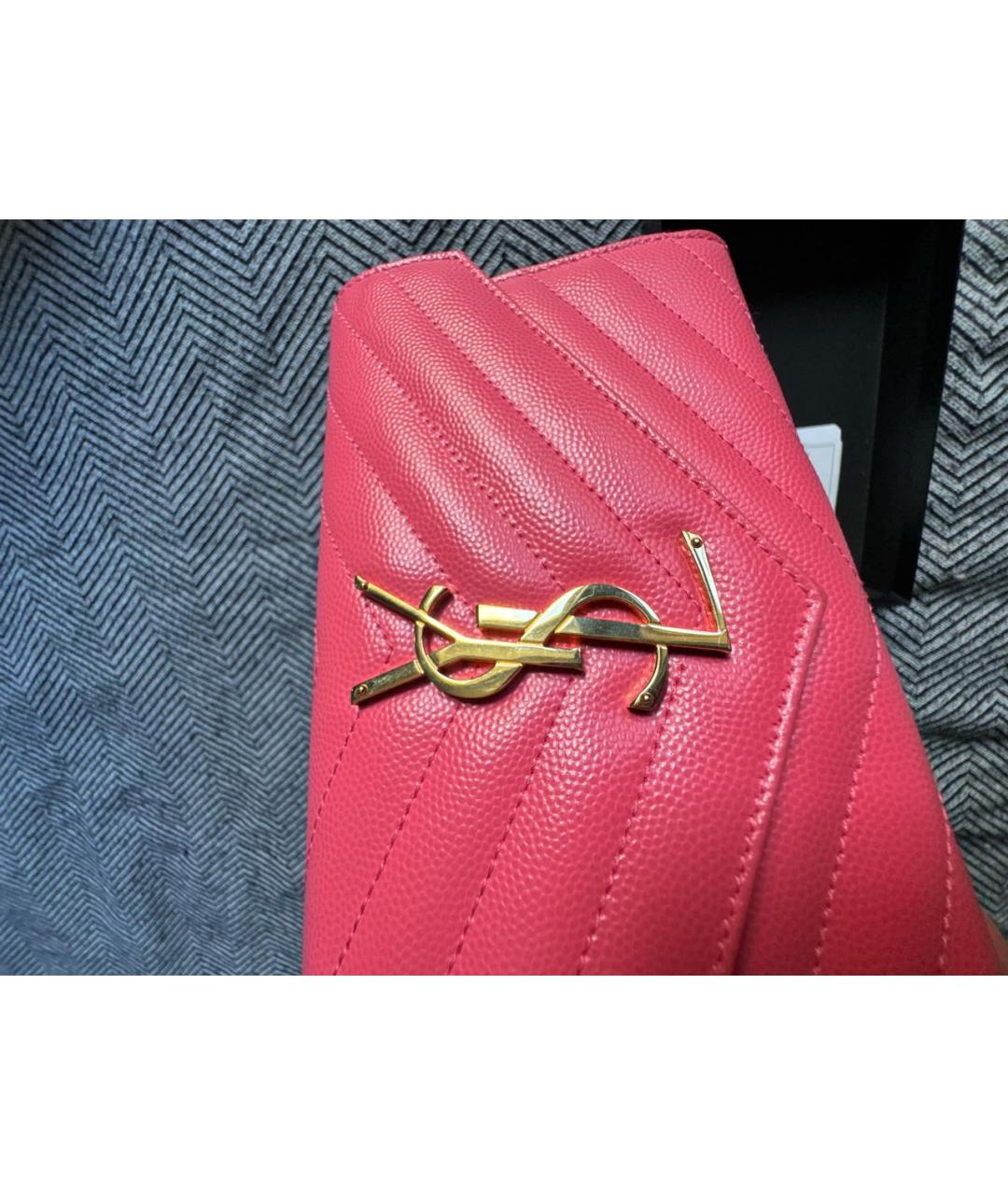SAINT LAURENT Розовый кожаный кошелек, фото 6
