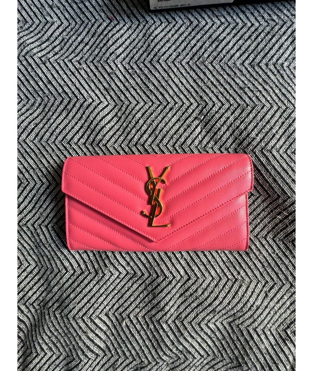 SAINT LAURENT Розовый кожаный кошелек, фото 7