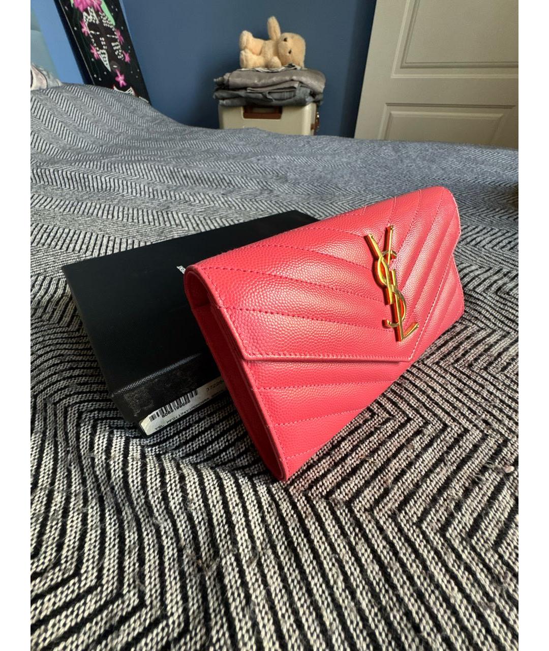 SAINT LAURENT Розовый кожаный кошелек, фото 2