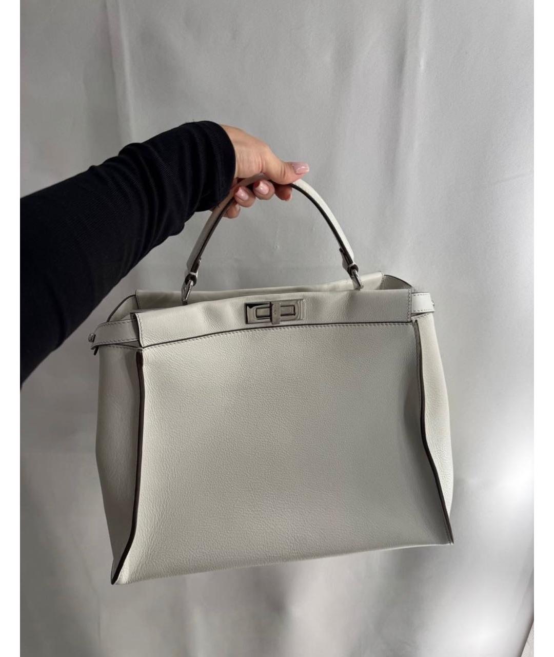 FENDI Белая кожаная сумка тоут, фото 8