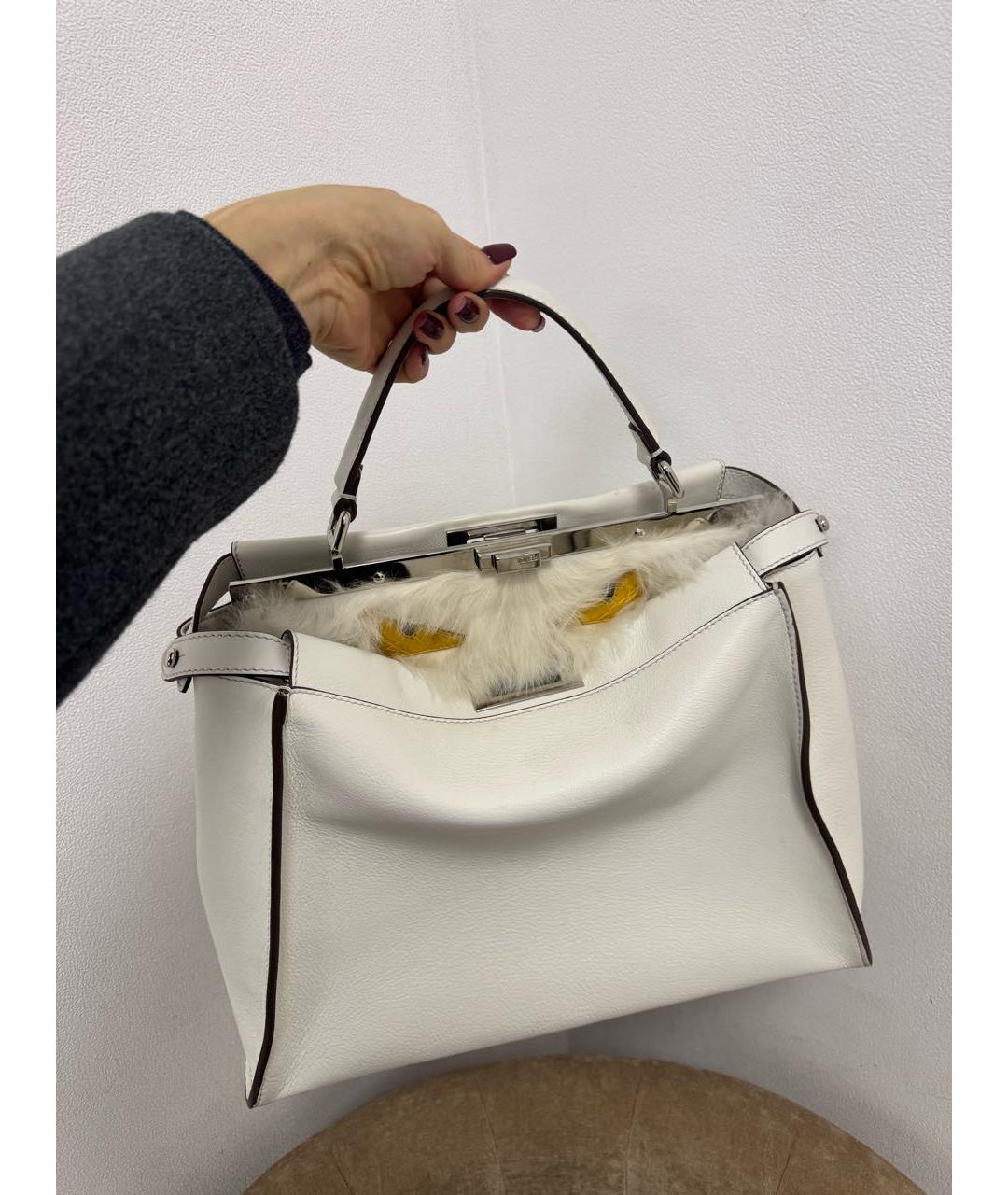 FENDI Белая кожаная сумка тоут, фото 7