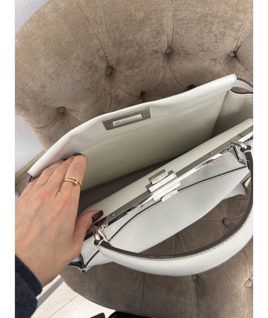 FENDI Белая кожаная сумка тоут, фото 4