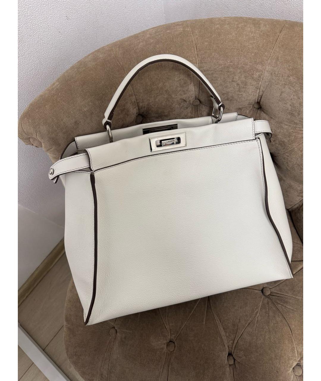 FENDI Белая кожаная сумка тоут, фото 3